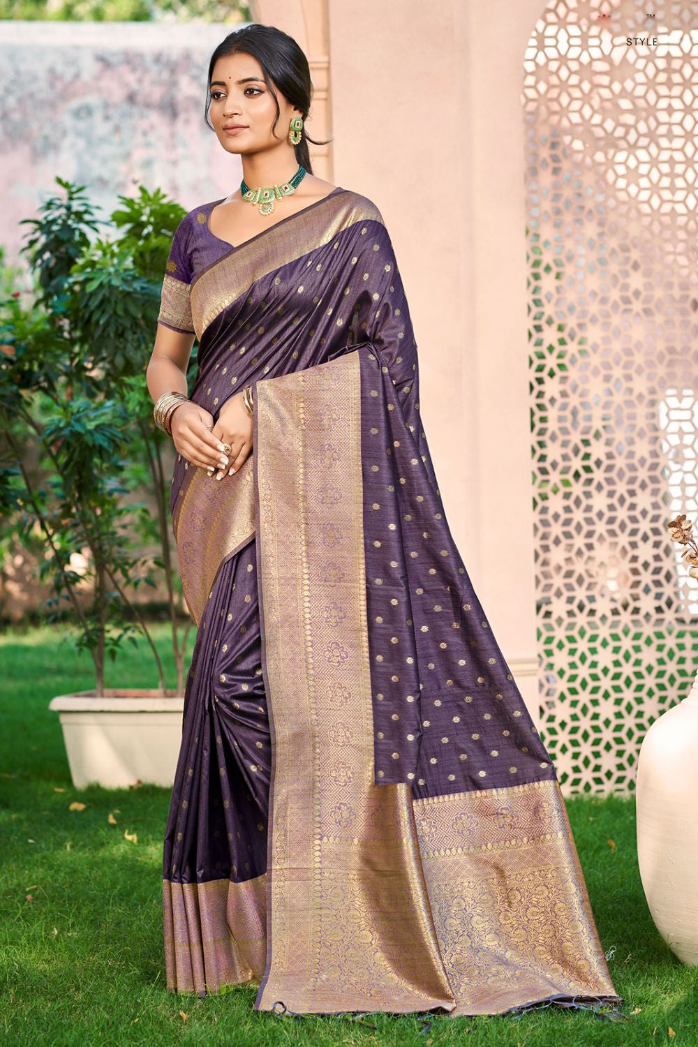 Purple Wedding Silk Saree With Blouse SFSGM118702