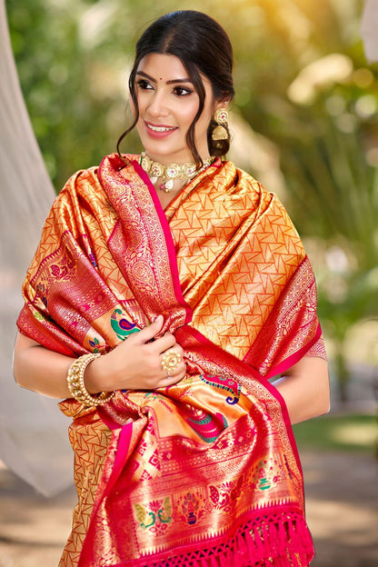 Orange Kanjivaram Silk Wedding Sarees With Blouse SFSGM119001