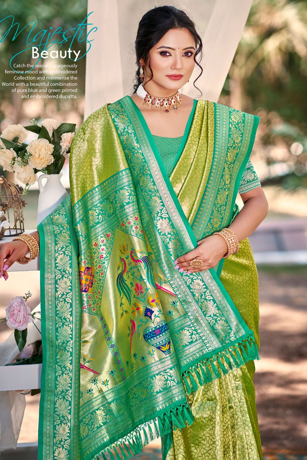 Green  Haldi Kanjivaram Silk Zari Woven Saree With Blouse SFSGM119102