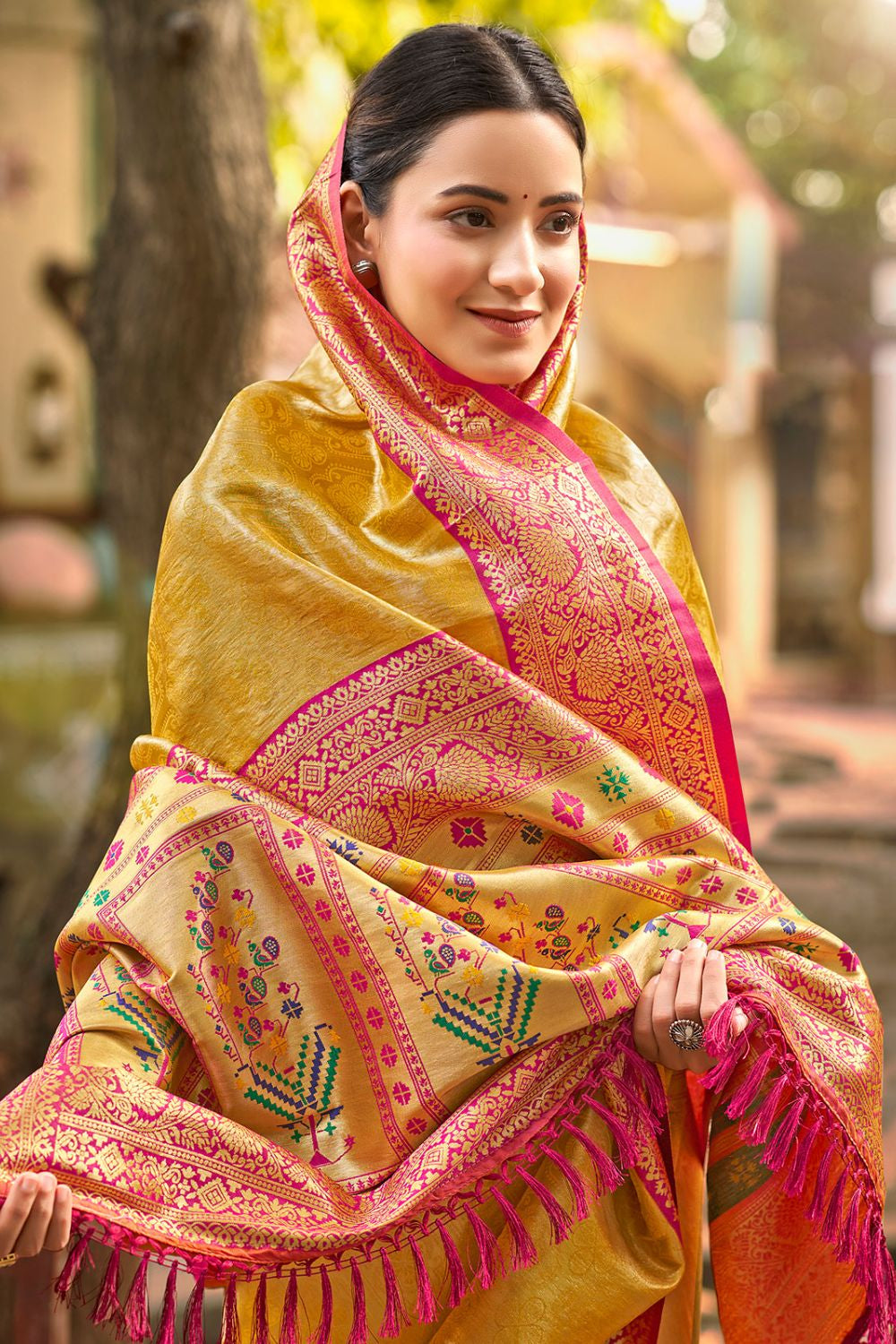 Yellow Wedding Engagement Silk Saree With Blouse SFSGM119301