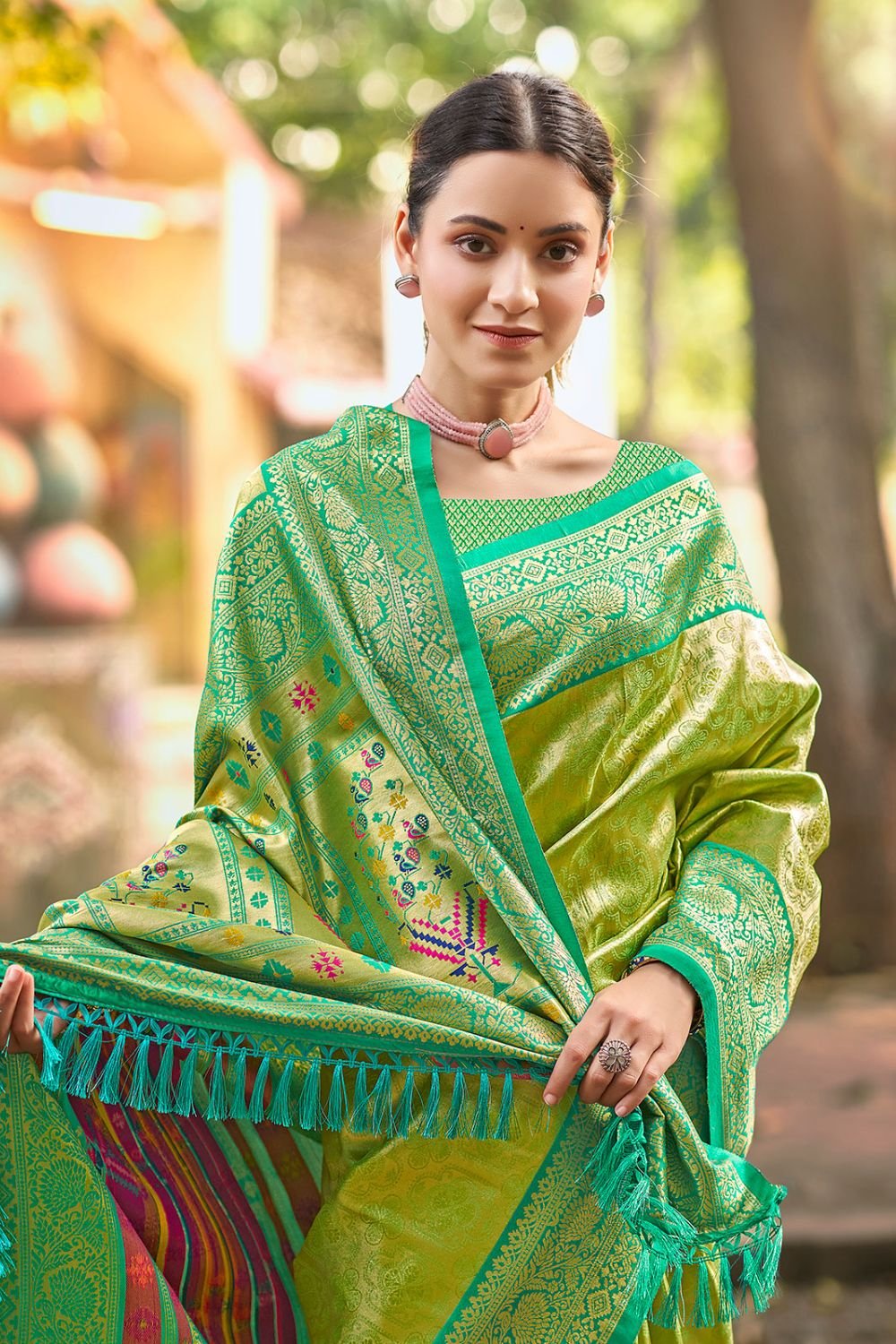 Green Wedding Engagement Silk Saree With Blouse SFSGM119305