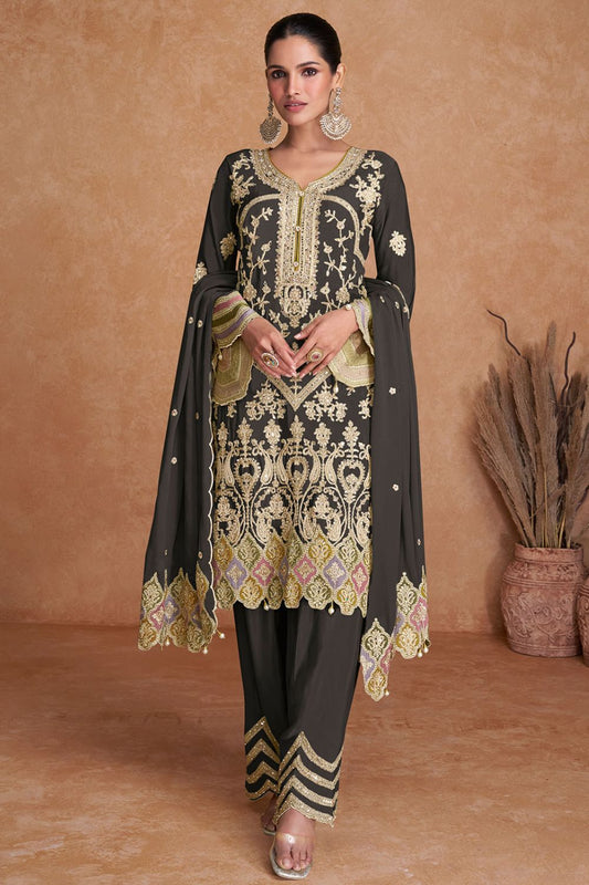 Black Magnetic Wedding Salwar Kameez In Chinnon SFYS130702R