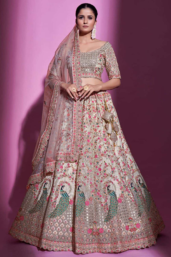Cream Net Bridal Lehenga Choli Sequins Stone Work SFARY16409