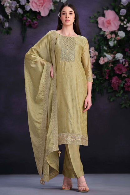 Cream  Organza Plus Size Wedding Salwar Kameez SFVPL28602