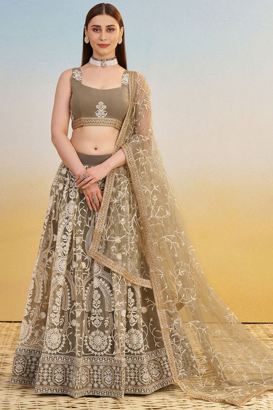 Grey Net Lehenga Choli With Thread Sequin SFSA500803