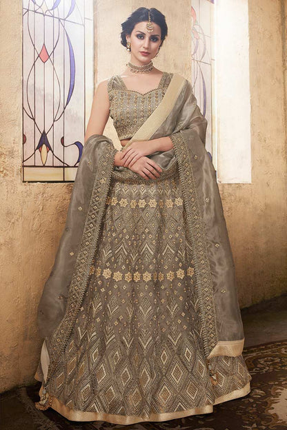 Grey Organza Wedding Ceremony Lehenga Choli  SFABC4404
