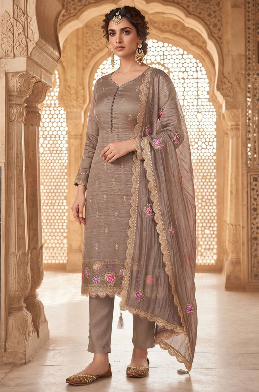 Grey Silk Salwar Kameez - SFPRF281403