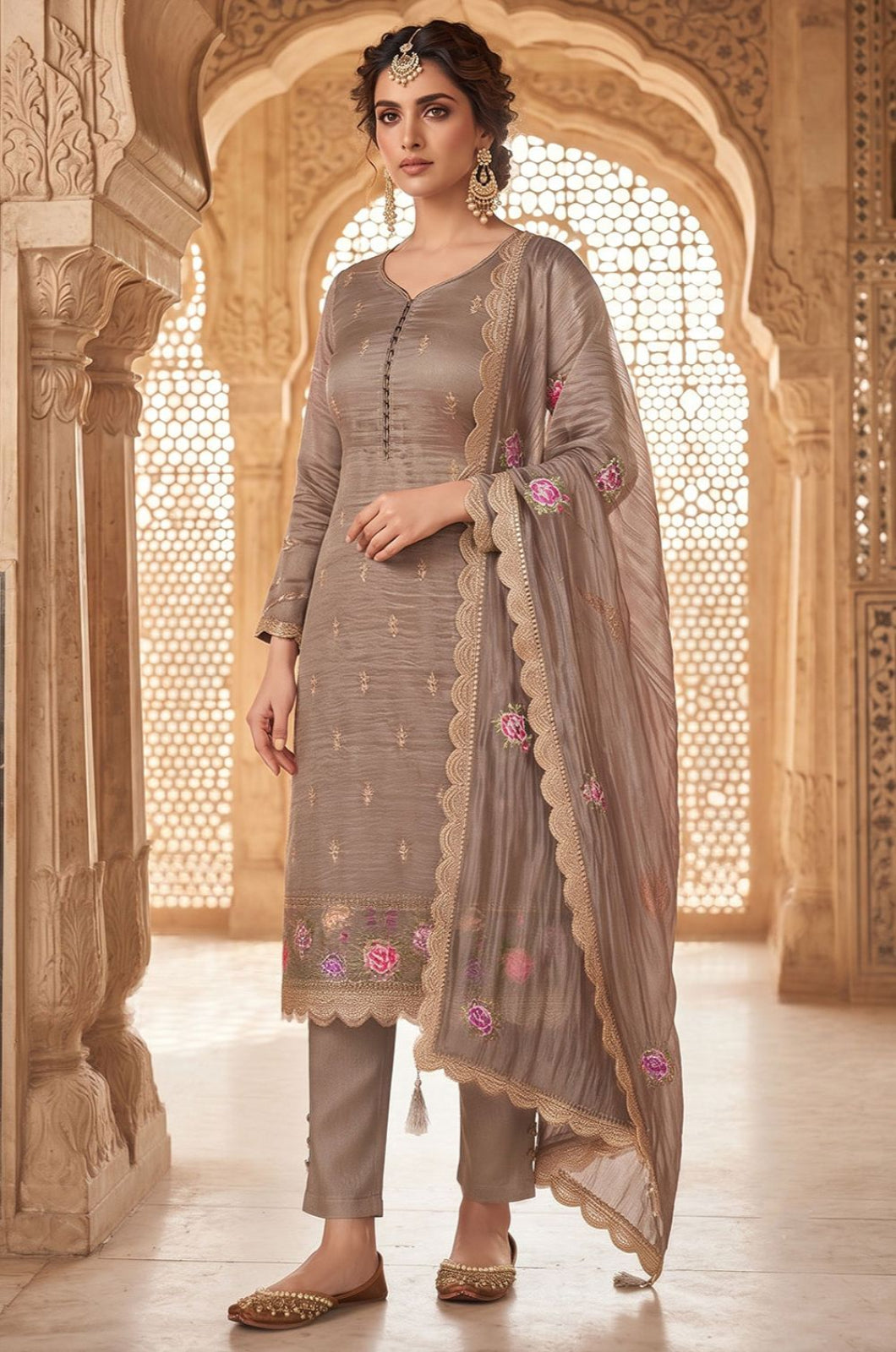 Grey Silk Salwar Kameez - SFPRF281403