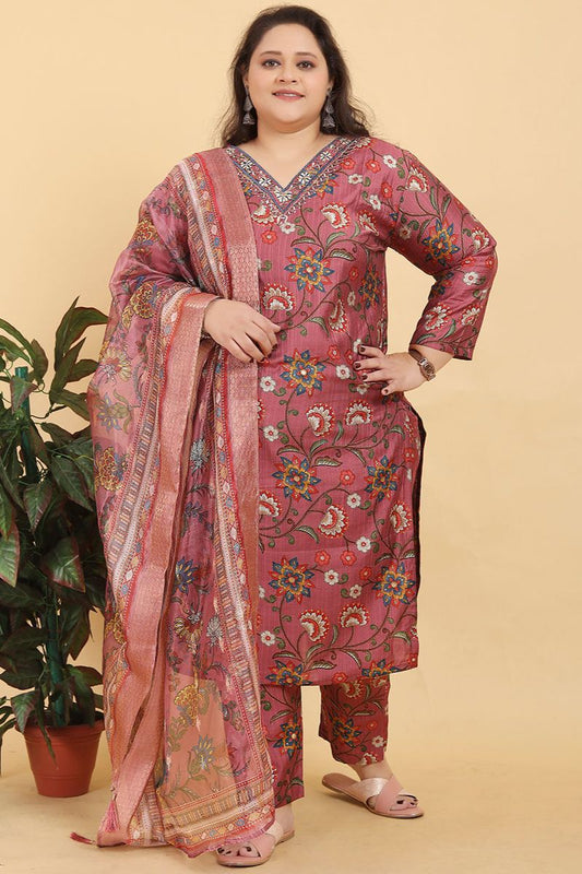 Maroon Viscose Silk Plus Size Suit SFPRF227805R