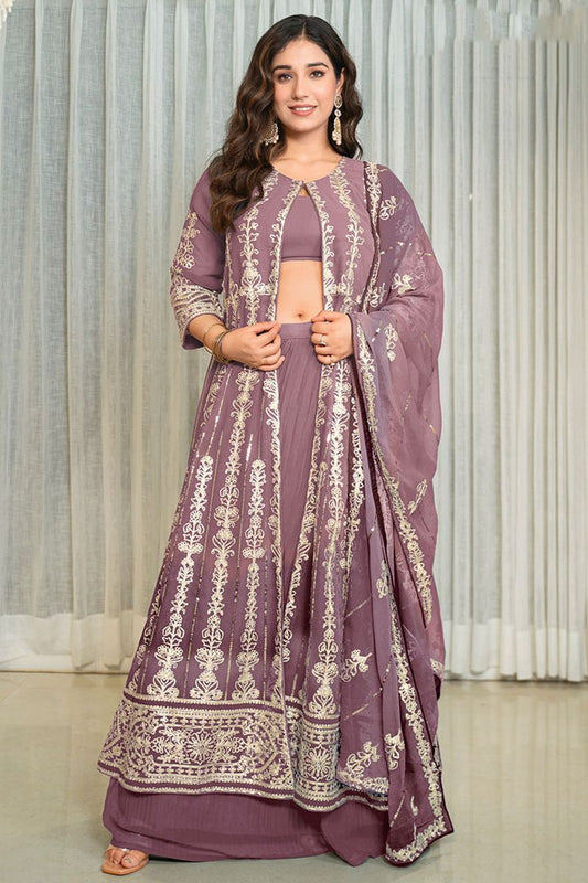 Pink Georgette Readymade Anarkali Lehenga Suit  SFPRF260504R