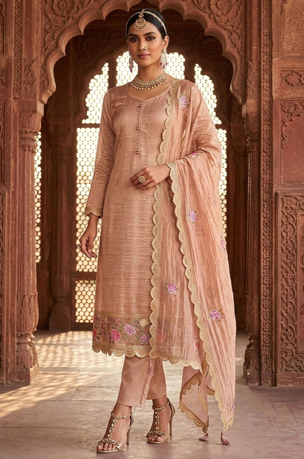 Peach Silk Salwar Kameez - SFPRF281400