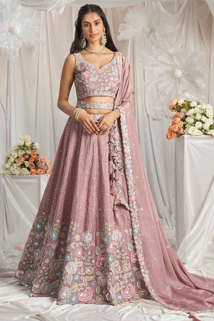 Pink Bridal Wedding Chiffon Lehenga Choli SFROY522464