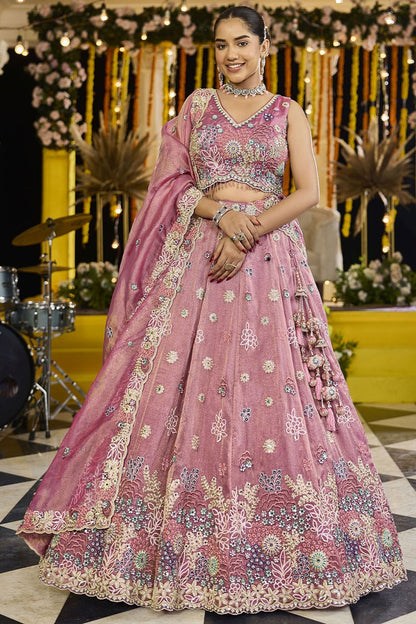 Pink Silk Lehenga Choli - SFPRF261707R