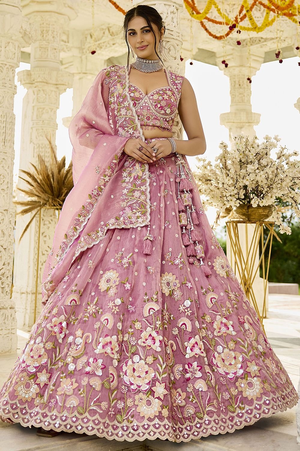 Pink Organza Lehenga Choli - SFPRF261710R