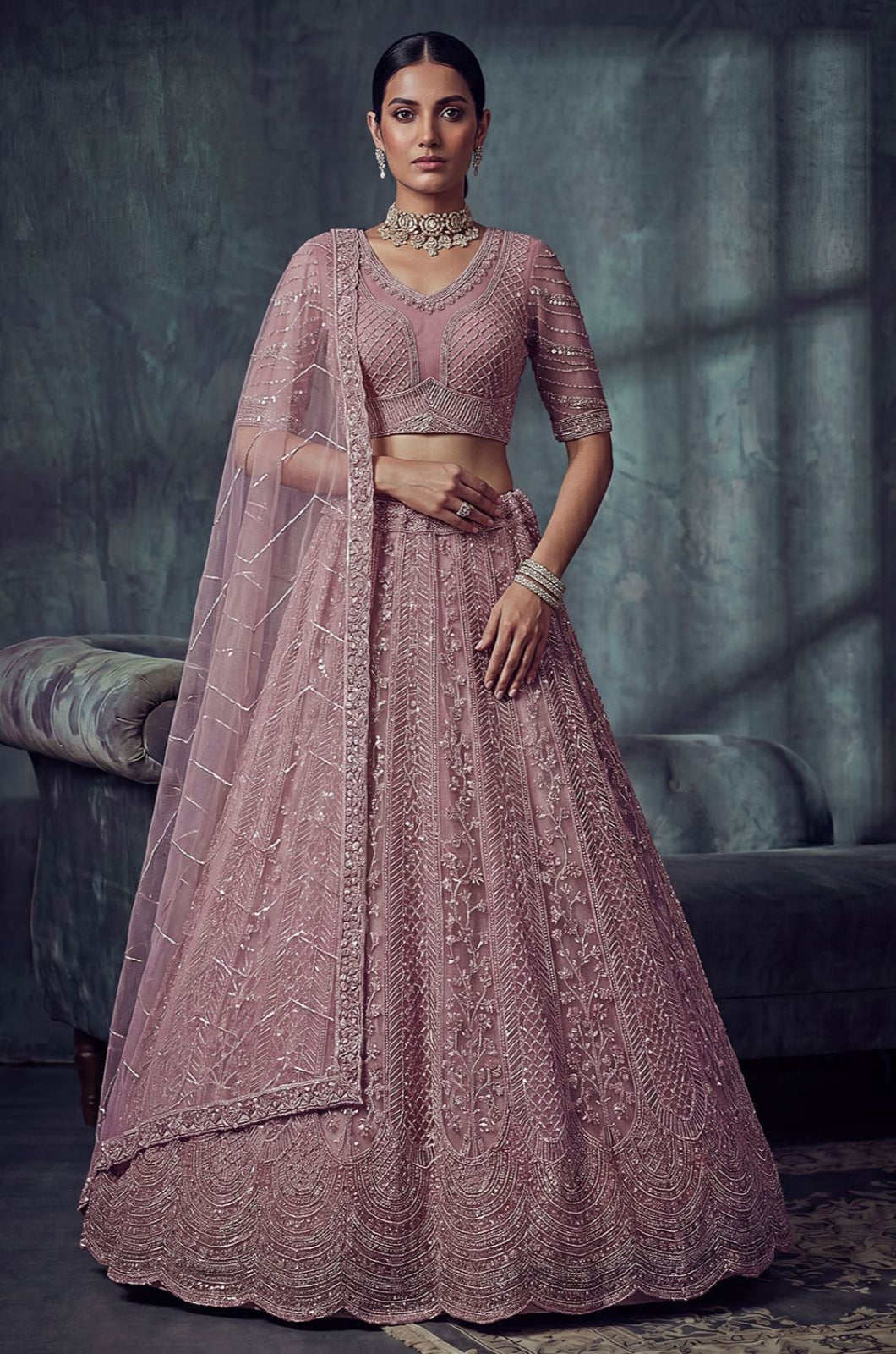 Pink Net Lehenga Choli - SFANJ3427