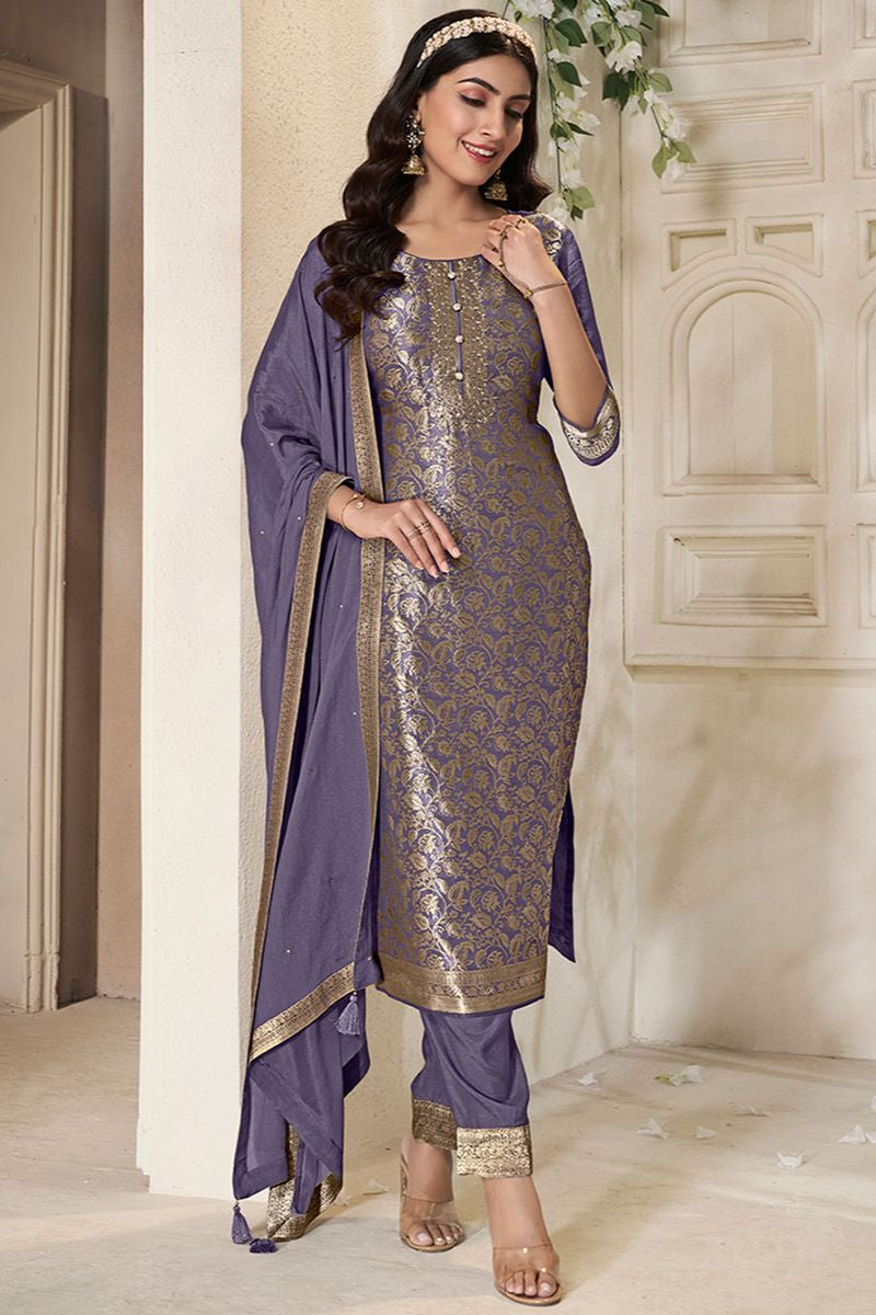 Purple Sangeet Jacquard Silk Salwar Kameez SFVNF1804R