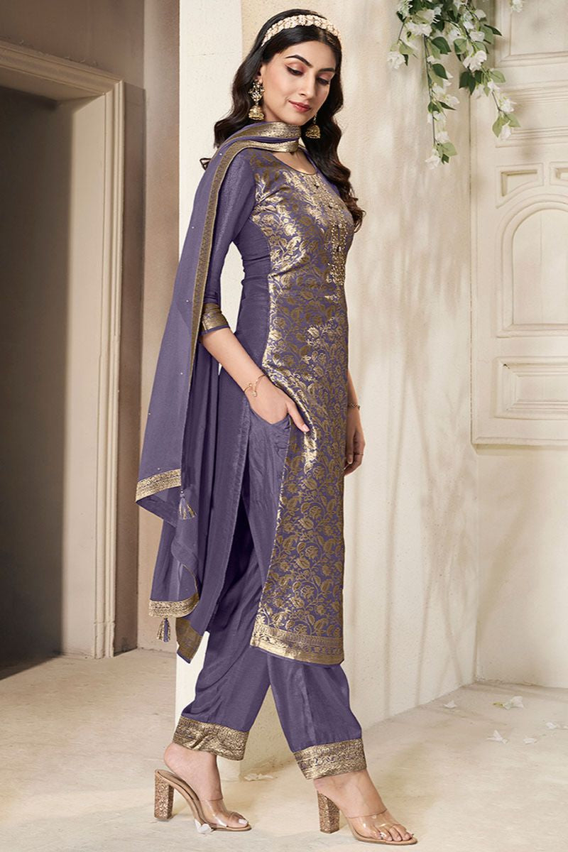 Purple Sangeet Jacquard Silk Salwar Kameez SFVNF1804R