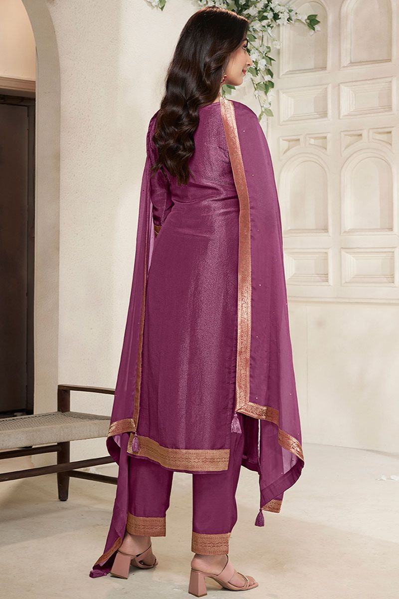 Magenta Sangeet Jacquard Silk Salwar Kameez SFVNF1801R