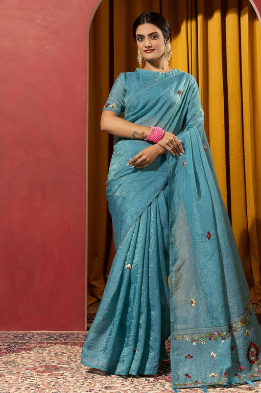 Blue Wedding Party Silk Saree Blouse SFSDR1905