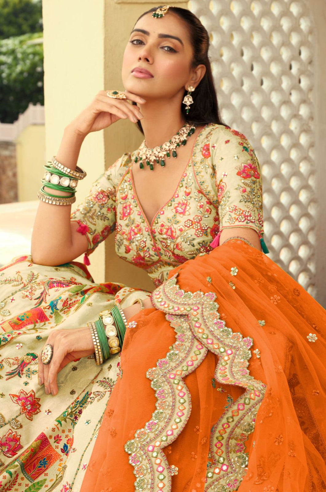 Cream Silk Lehenga Choli - SFSJDN37001