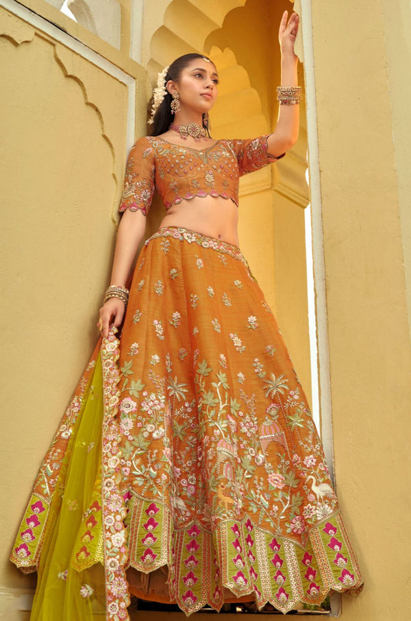 Orange Silk Lehenga Choli - SFSJDN37004