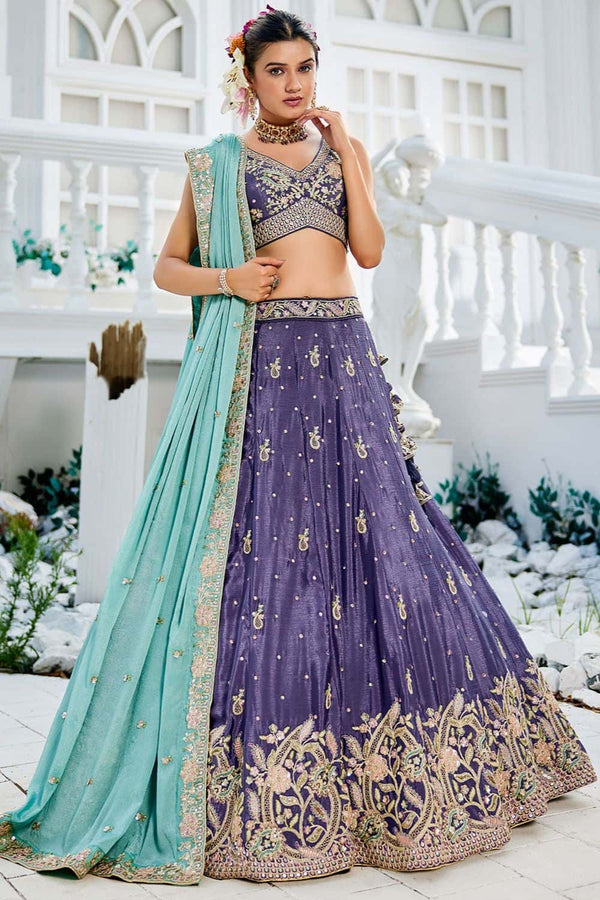 Purple Chiffon Wedding Lehenga Choli SFFK30201