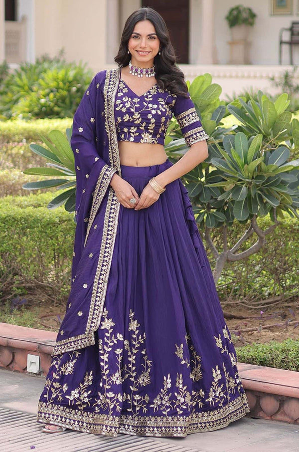 Purple Silk Lehenga Choli - SFROY566201