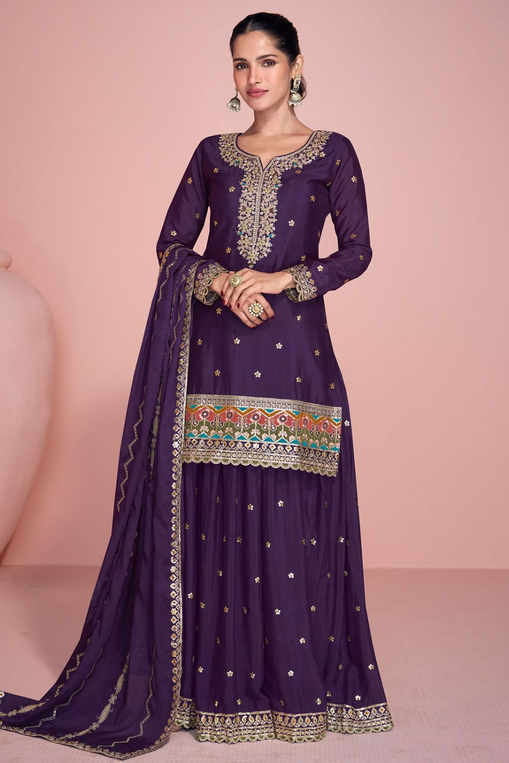 Purple Silk Wedding Sangeet Palazzo Suit  SFYS154602R