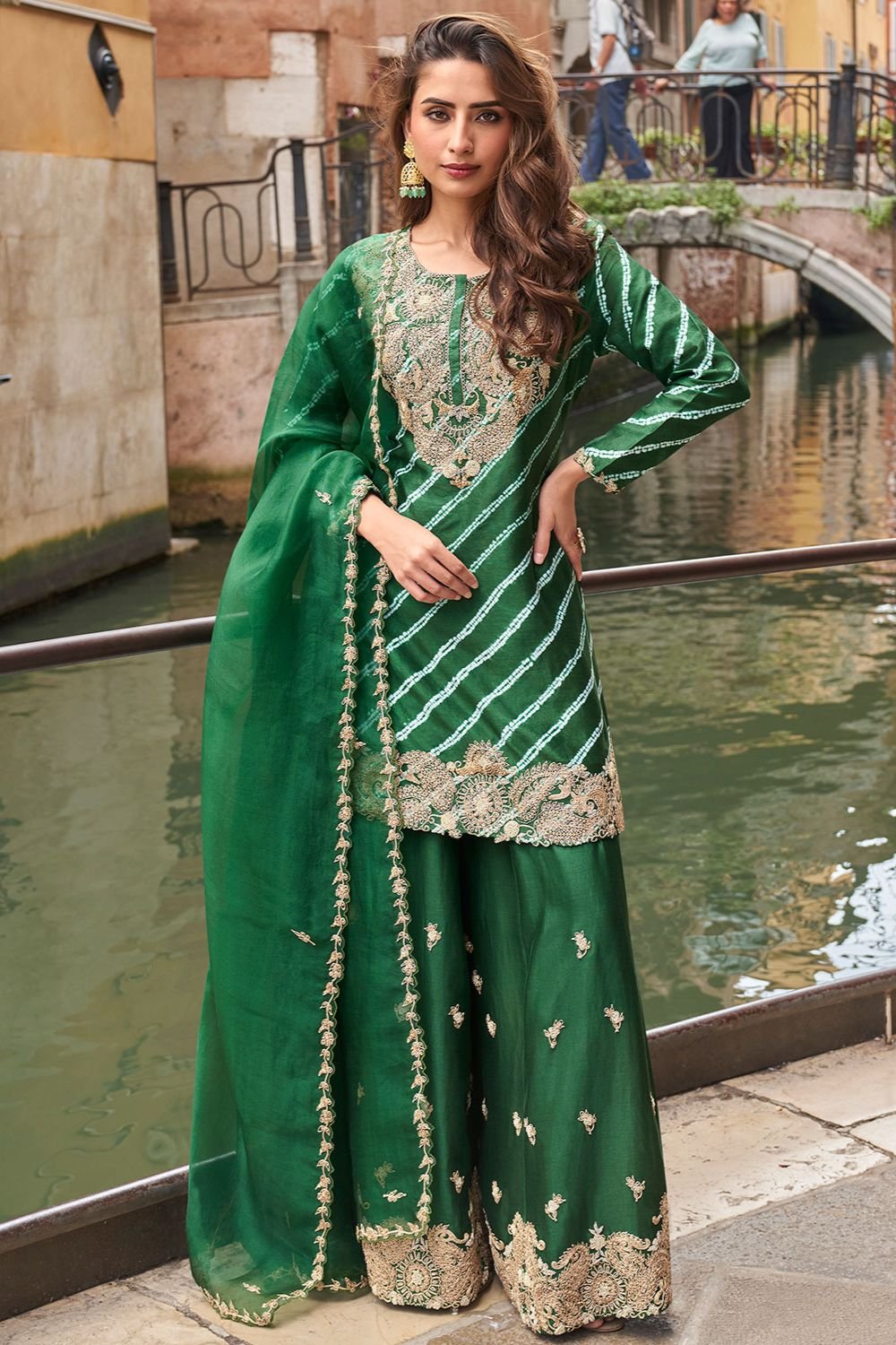Green Silk Salwar Kameez - SFSMT49602R