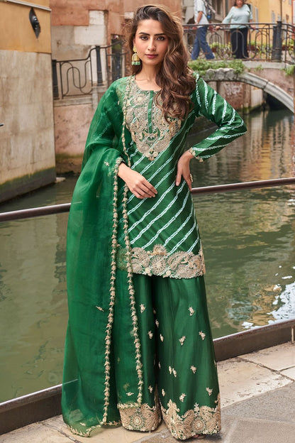 Green Silk Salwar Kameez - SFSMT49602R