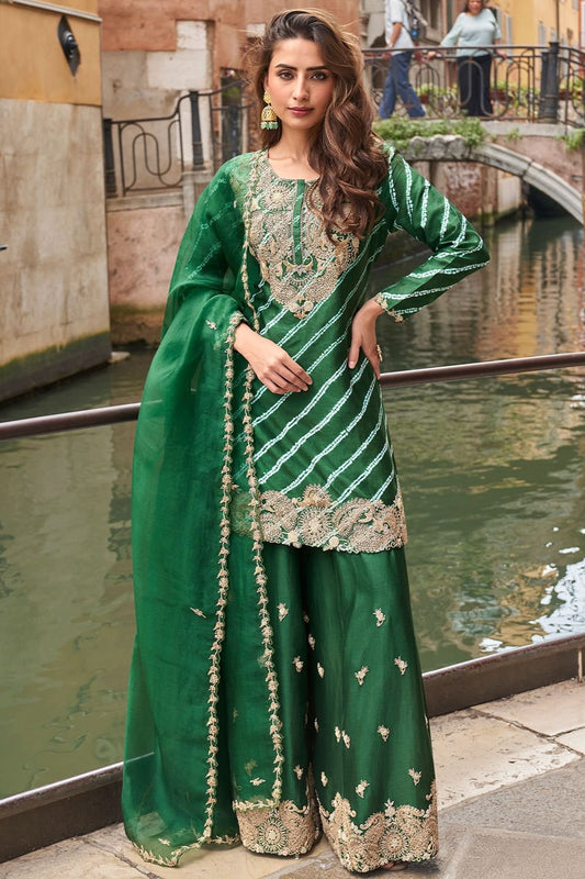 Green Silk Salwar Kameez - SFSMT49602R