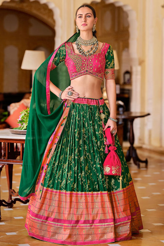 Green Silk Sangeet Designer Engagement Lehenga Set SFSA481004R