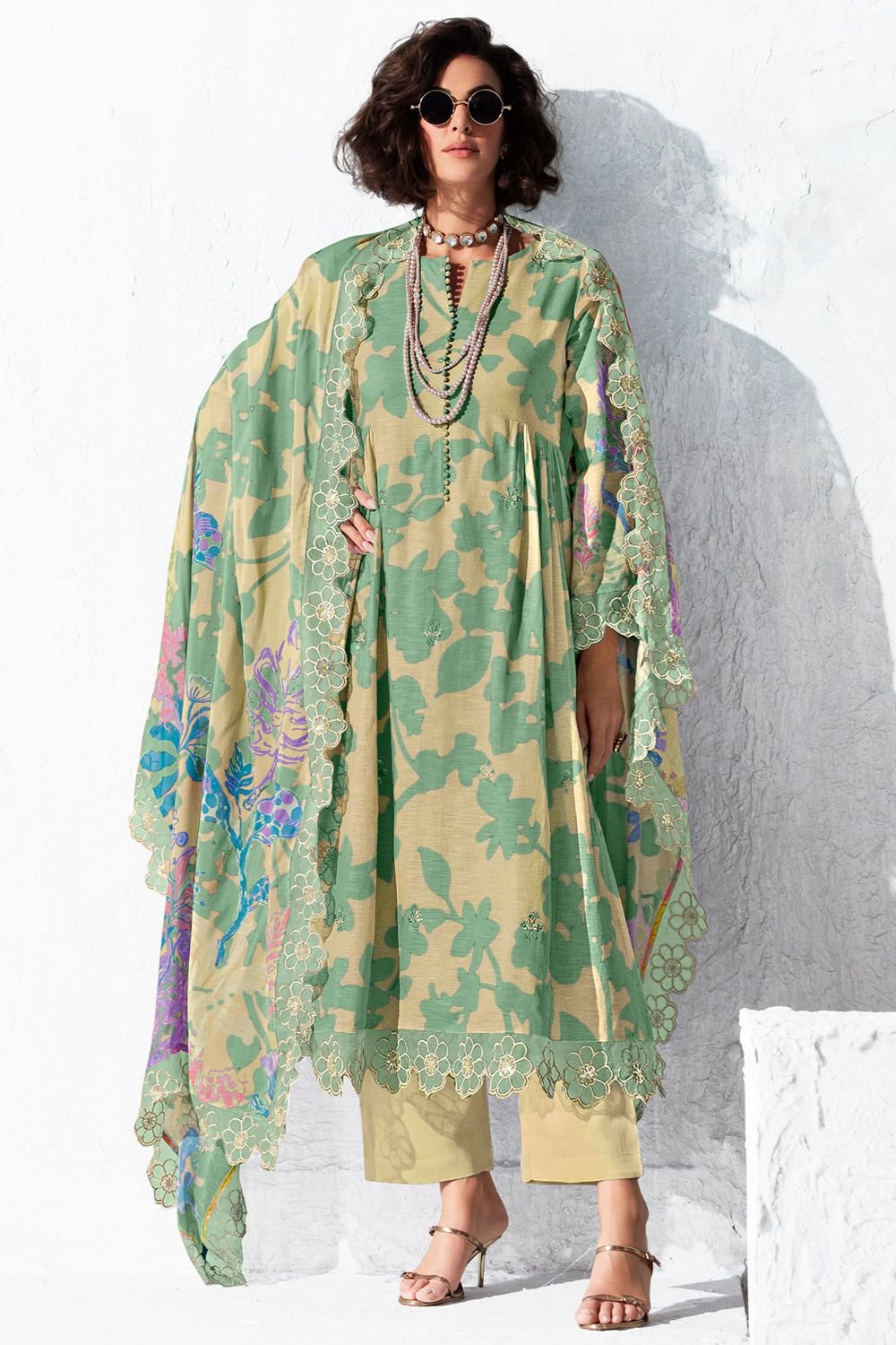 Yellow Muslin Plus Size Salwar Kameez SFYS156602