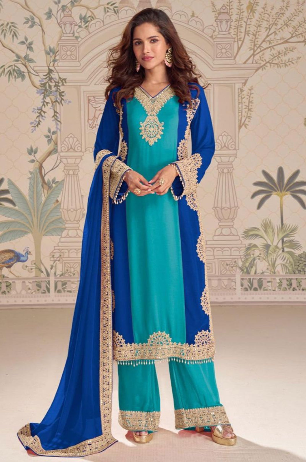 Firozi Georgette Salwar Kameez - SFSMT58403R