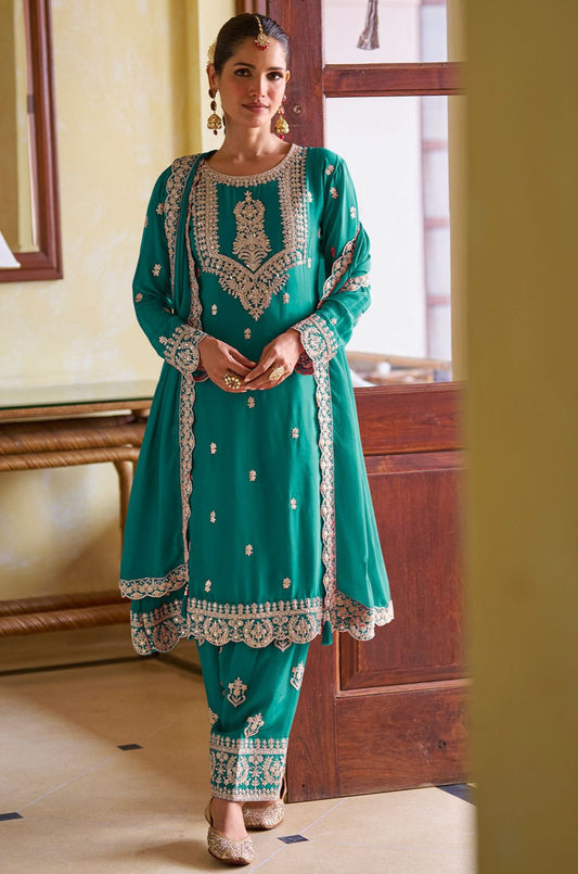 Firozi  Chinnon Fabric Party Salwar Kameez  SFSMT55902R