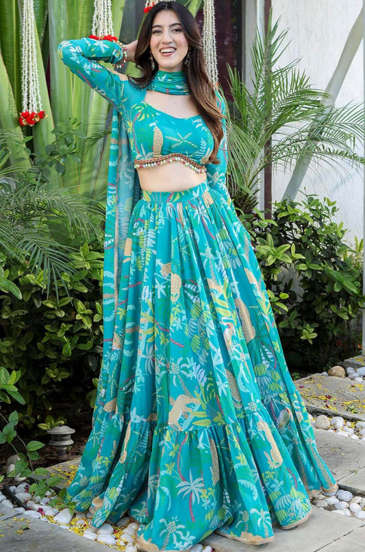 Firozi Georgette Lehenga Choli - SFPRF229202