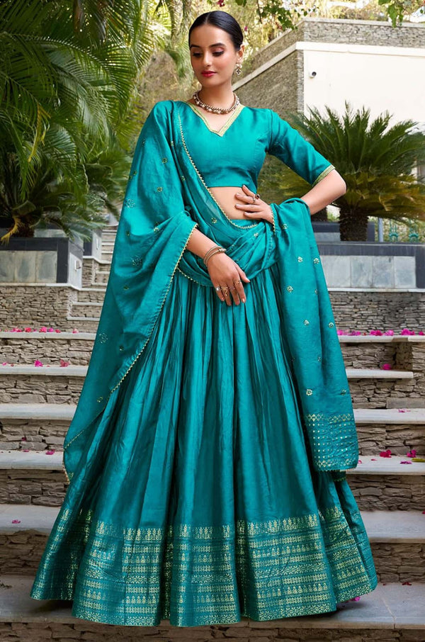 Firozi Chanderi Lehenga Choli - SFROY566104