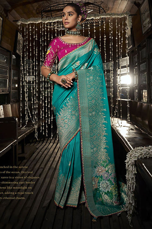 Turquoise Silk Wedding Party Saree Blouse SFSBL2903