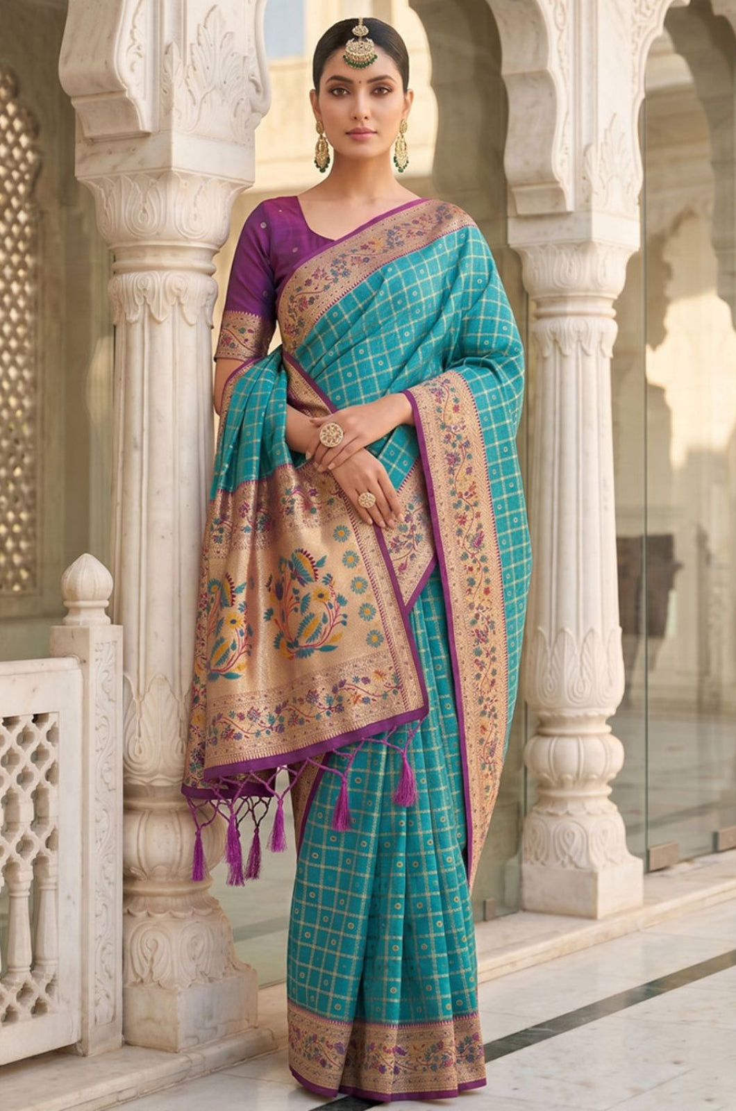 Turquoise Banarasi Sarees - SFPRF279602