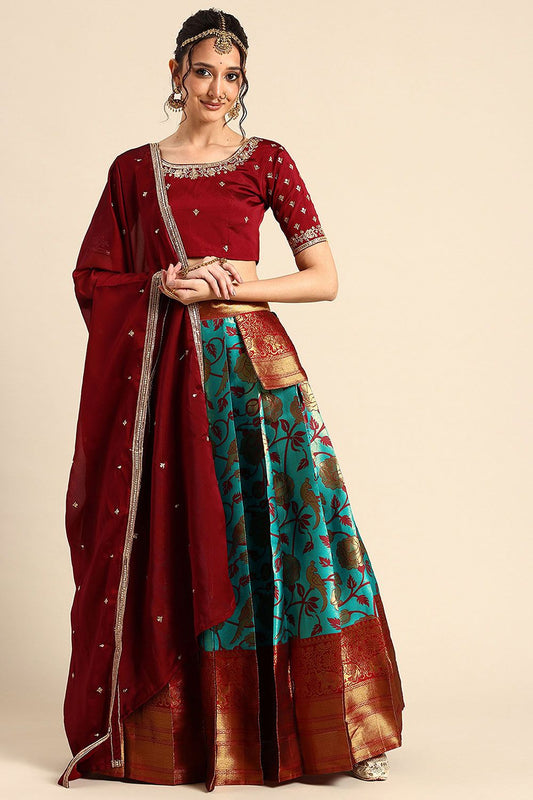 Blue Silk Navratri Lehenga Choli Set SFROY537404