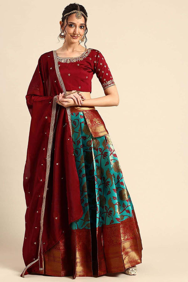 Blue Silk Navratri Lehenga Choli Set SFROY537404