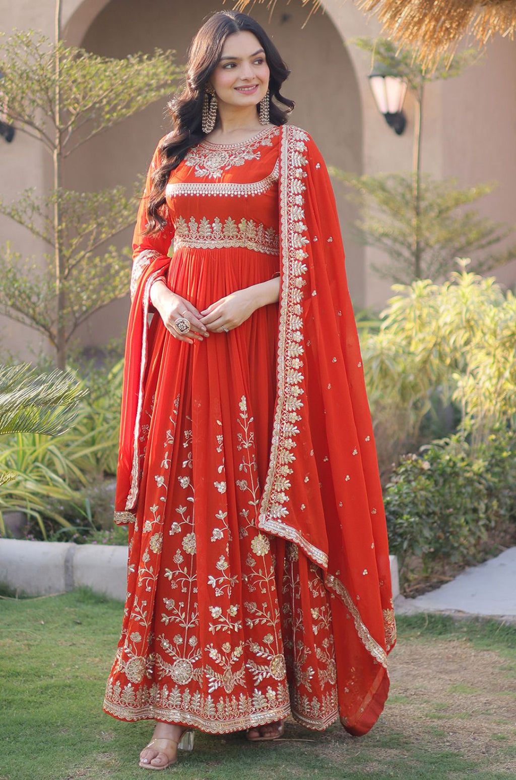 Orange Georgette Gowns - SFNPV76501R