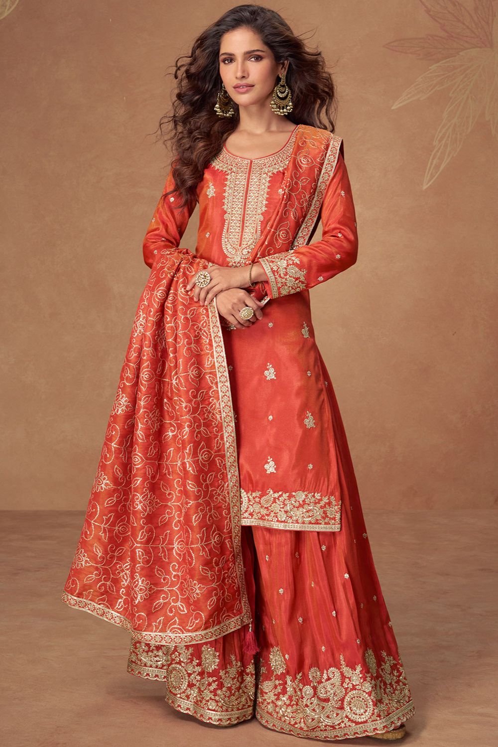 Orange Silk Salwar Kameez - SFYS159102R