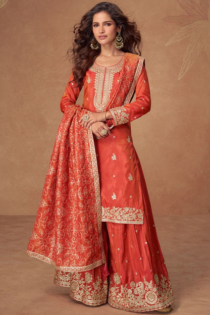 Orange Silk Salwar Kameez - SFYS159102R