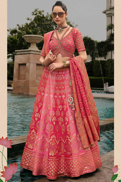 Pink Silk Sangeet Designer Lehenga Choli SFSA480909R