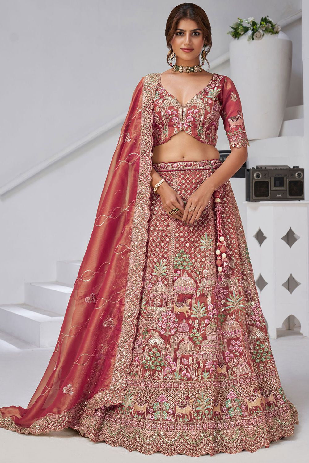 Pink Organza Lehenga Choli - SFRELS6525
