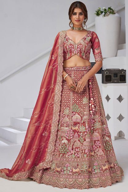 Pink Organza Lehenga Choli - SFRELS6525