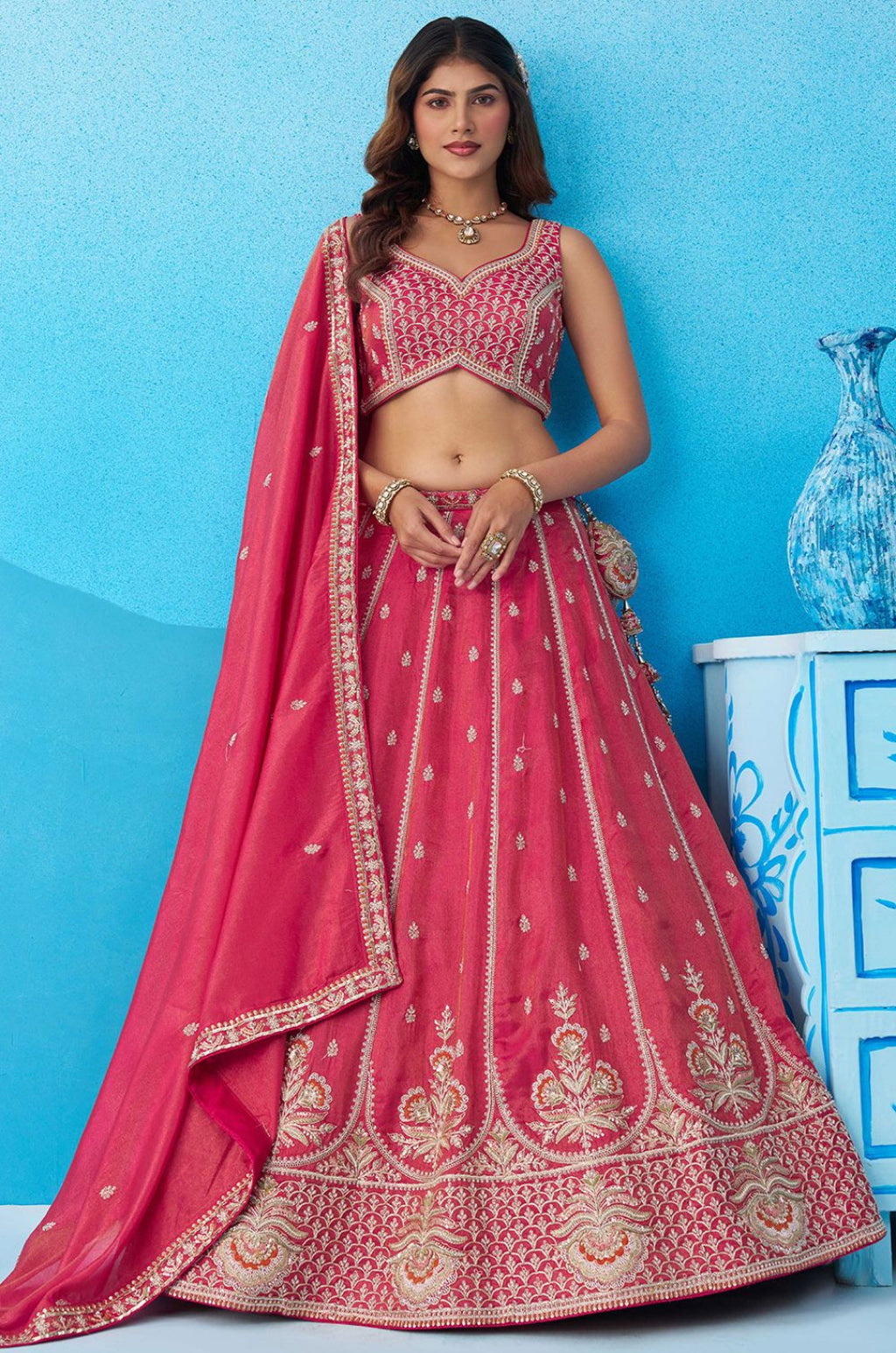 Rani Pink Tissue Lehenga Choli - SFROY571823