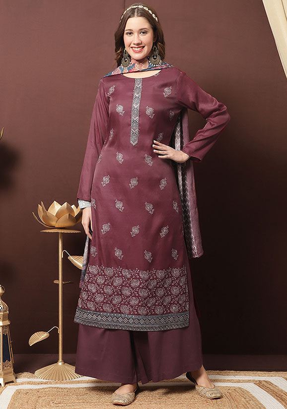 Maroon Dola Silk Salwar Kameez - SFSTL25104
