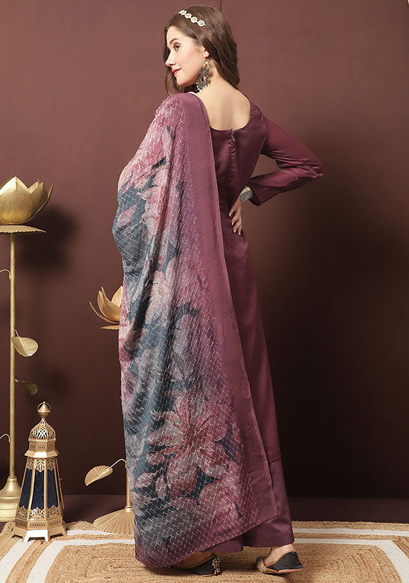 Maroon Dola Silk Salwar Kameez - SFSTL25104